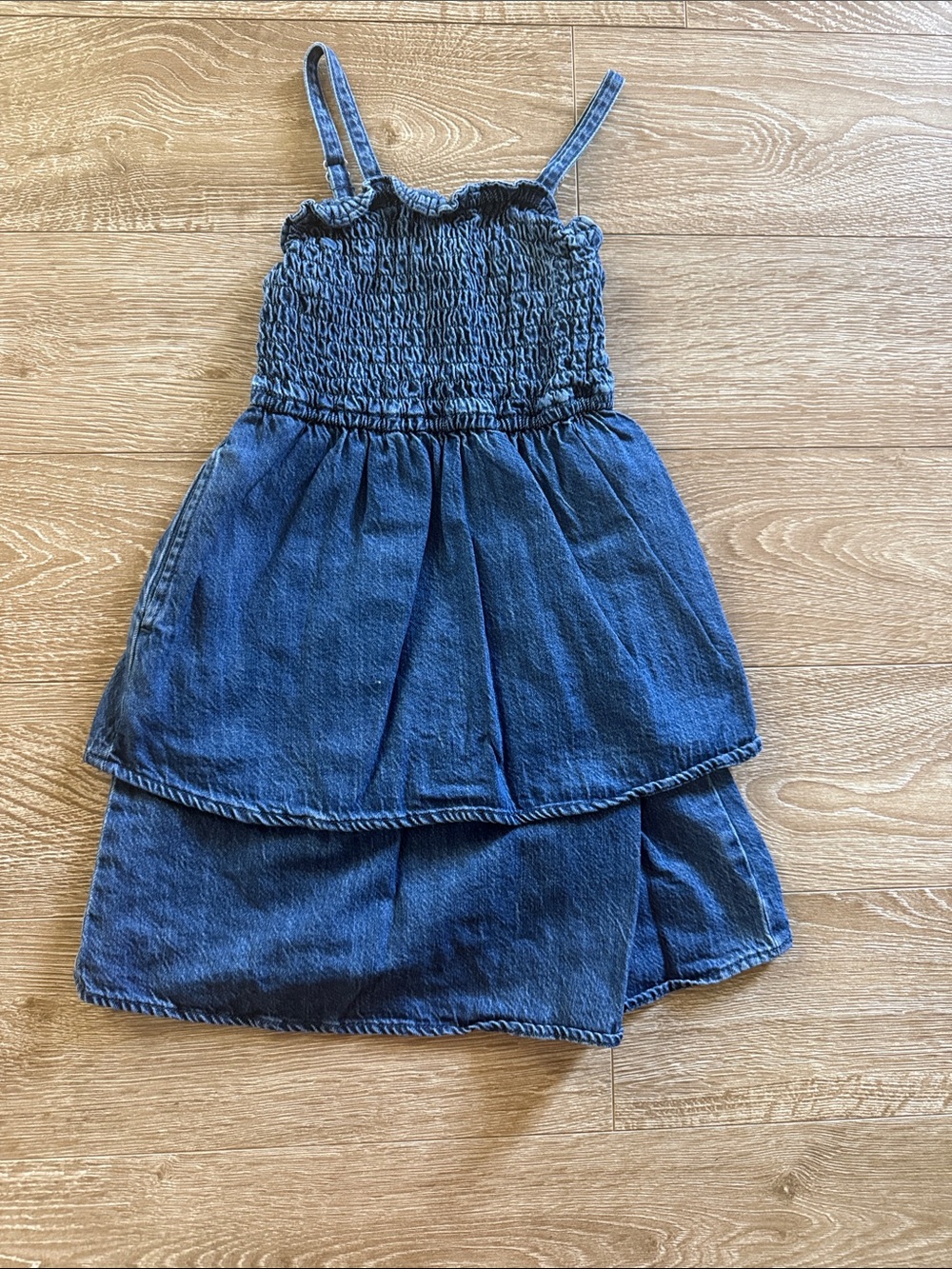 abercrombie kids denim smocked tiered dress - blue